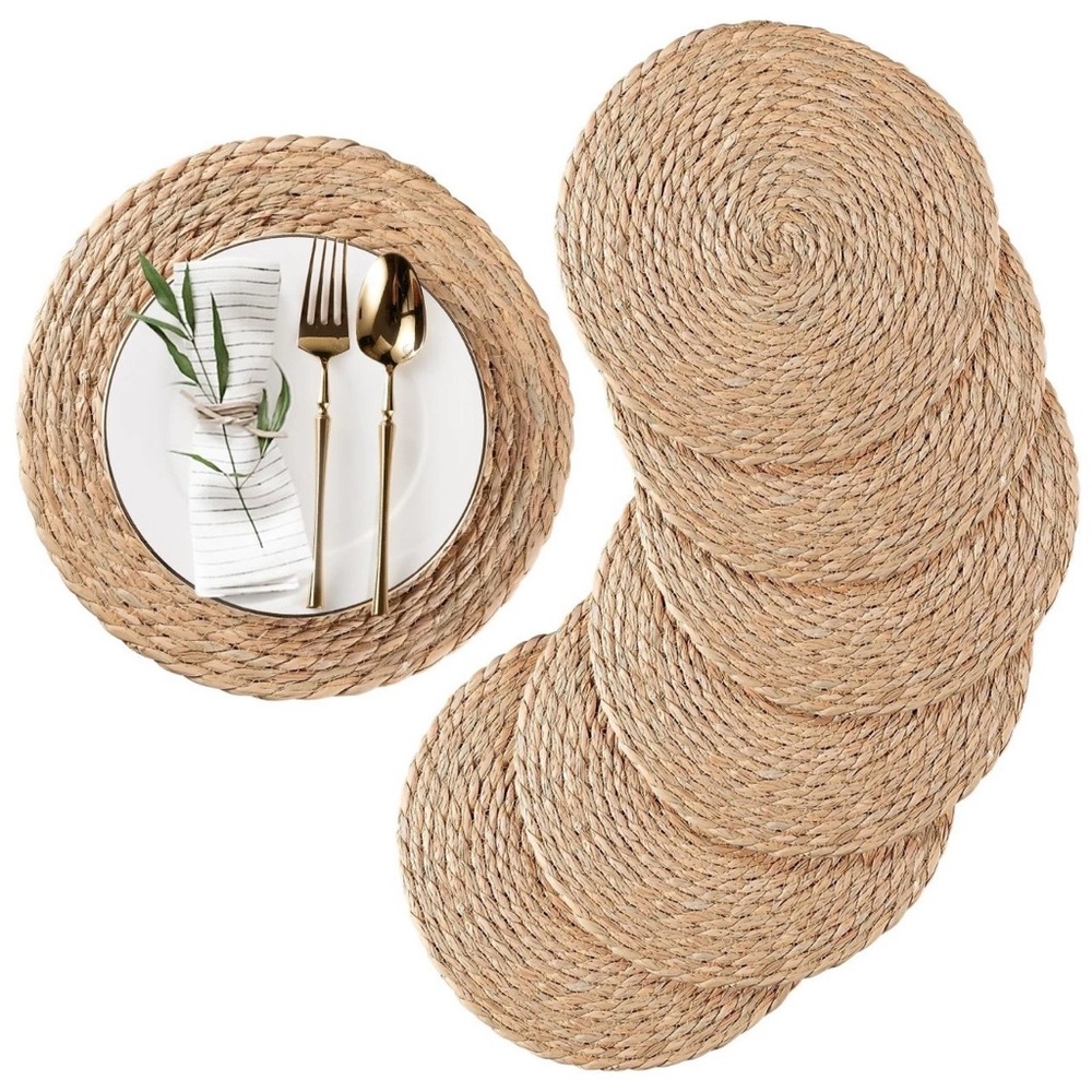 Set of 6 Round Woven Rattan 12 inch Placemats Boho Wall Decor Natural Fiber